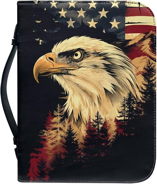 PU Leather Bible Covers for Women Men with Bookmark Carrying Book Case Church Bag Bible Protective with Zippered Pocket,Bald Eagle,X-Large