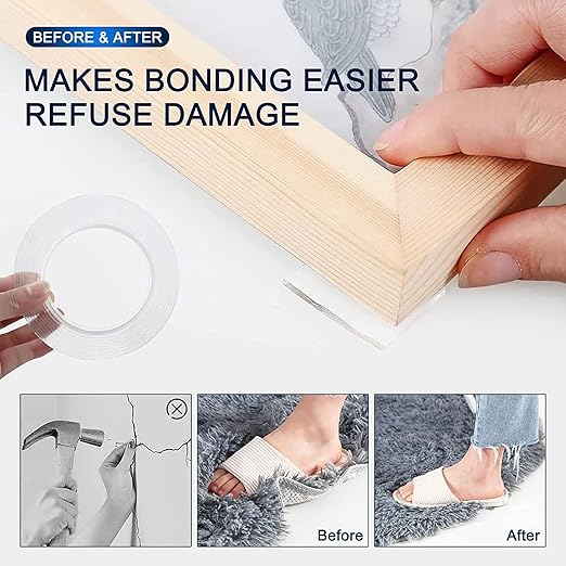Maine 0.08inch Thick * 0.4 inch Wide Strong and Seamless, Highly Transparent Nano Glue Strong Adhesive Double-Sided Tape Wholesale (10, 9.84ft)