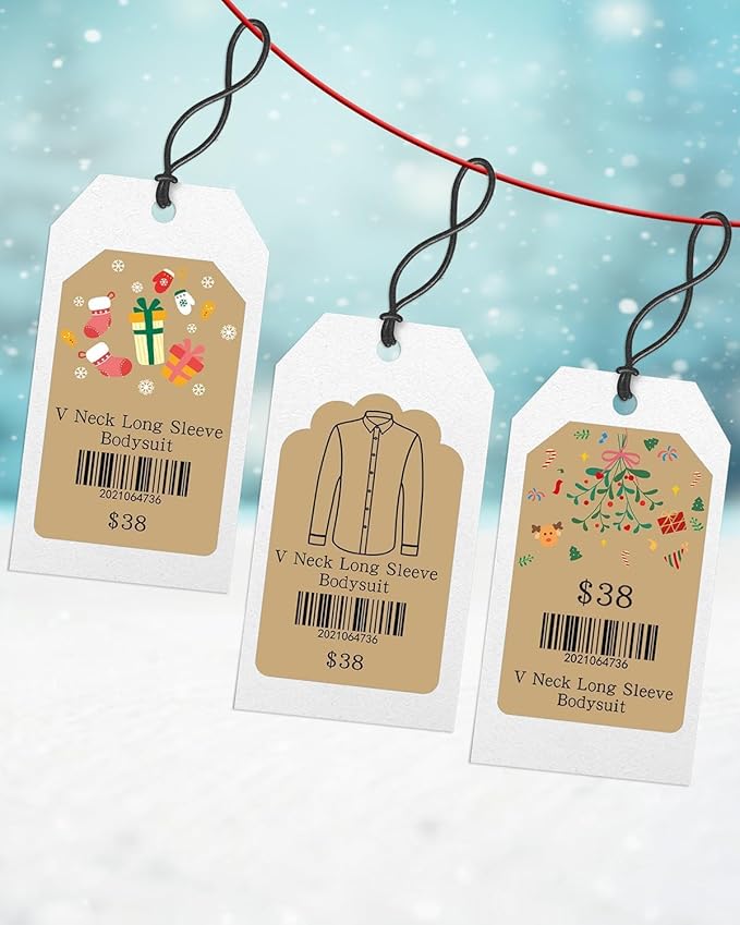 Phomemo M110 Brown Chrismas Thermal Labels, 1.96" x 3.14" (50x80mm), Shaped Stickers Self Adhesive Label Compatible with M100/M110/M108 Label Maker Printer, 300pcs in 3 Rolls, Ideal for Gift