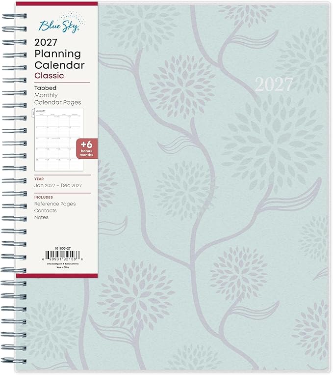 Blue Sky 2027 Monthly Planner Calendar, January 2027 - December 2027, 8" x 10", Flexible Cover, Laminated Tabs, Durable Twin Wire Binding, Rue Du Flore