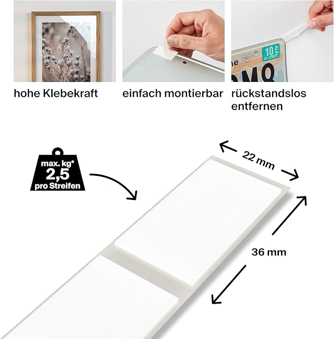 fischer DoubleBond Strips, Double Sided Sticky Pads, Heavy Duty Tape (20 Pieces)