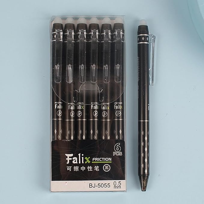 MOZXIRZ 6 Pcs Erasable Gel Ink Retractable Pens - 0.5mm Fine Point, Black Ink, Smooth Writing for Office, School, Women, Men, Girls, Boys