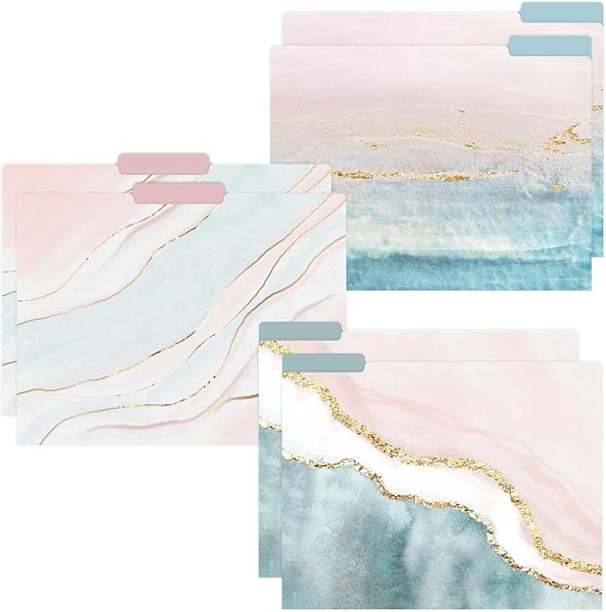 bloom daily planners Decorative File Folders - Set of Six Letter Size (8.5” x 11”) Organizers, 1/3 Cut Tabs - Assorted Designs - Ethereal Marble