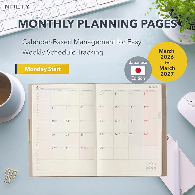 NOLTY Ecri Plus B6-2 Weekly Planner 2026, April Start, Japanese Edition, Beige, 2026-9863