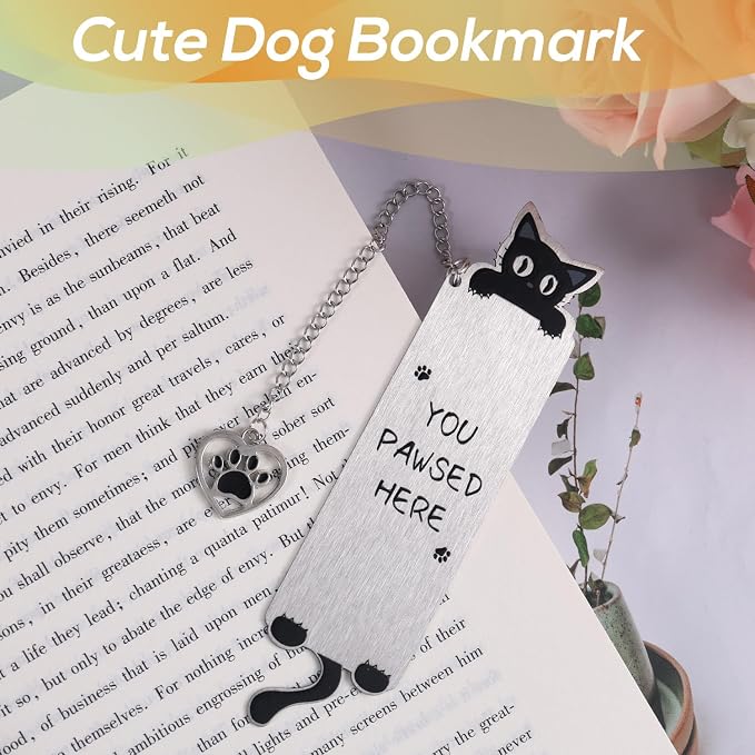 Black Cat Bookmark for Reading Women, Inspirational Funny Cute Metal Book Mark You Pawsed Here Bookish Gifts Reading Marker Accessories for Men Women Book Lovers (Cat Tail)