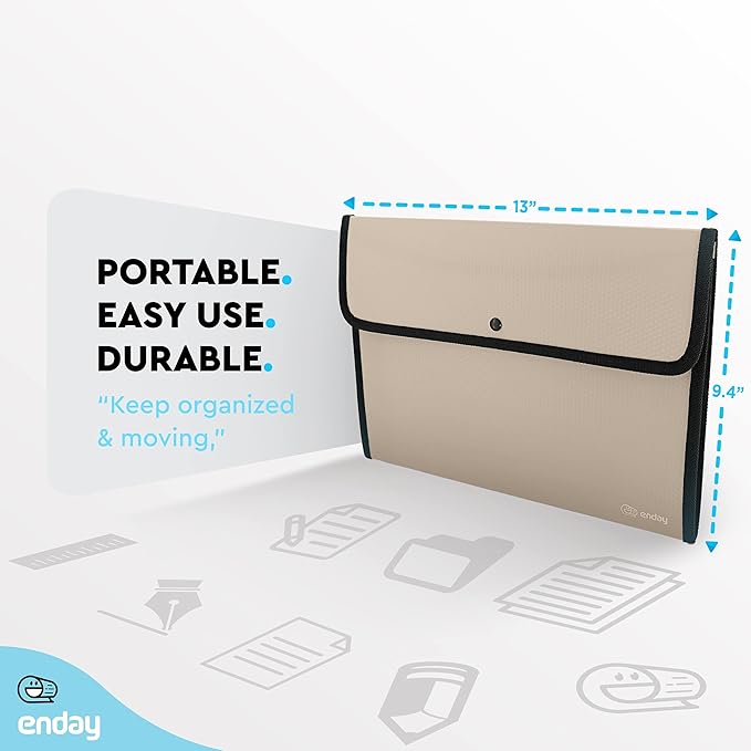 Square Flap Document Holder Grey, Expanding File Folder, A4 Letter Size Reusable Filling Envelopes, Snap Closure Wallet File Pouch Also Available in Pink, Purple, Green, Red, Blue, 1 Pc– By Enday