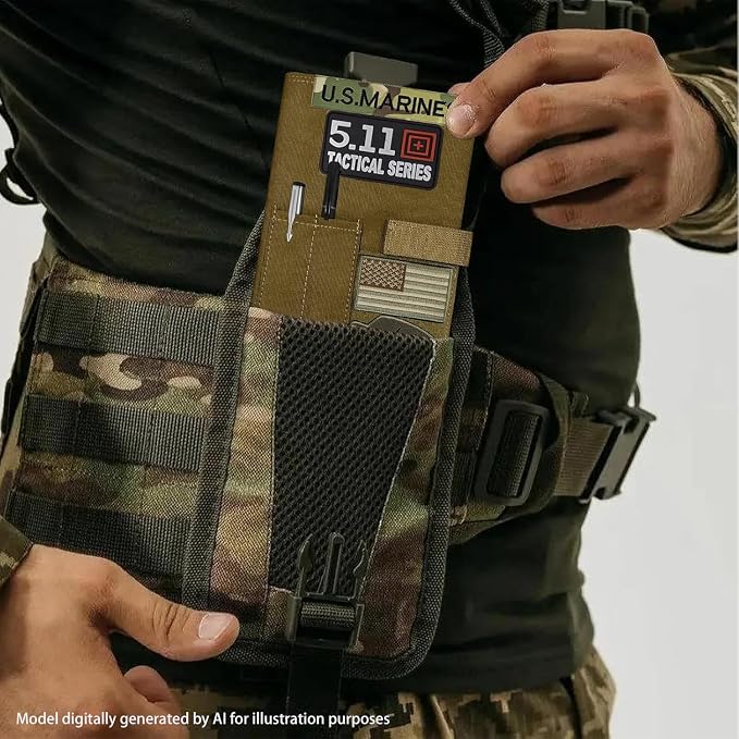 OCP Military Book Cover, Tactical Notebook Cover for 5.5”X 7.5” Journal Notebook Cover, OCP Green Book Cover, Field Notes Ring Binder, Folder Planners, Legal Pads with Pen Holder (Brown)