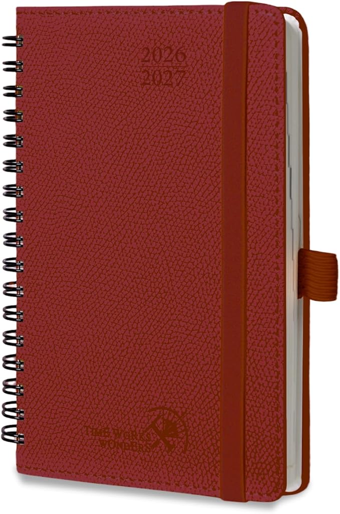 POPRUN 2026-2027 Academic Small Weekly Planner, 4" x 6.25" Pocket Calendar for purse, Horizontal Daily Calendar from July 2026 to June 2027, Softcover Appionment Book with Monthly Tabs, Spiral Bound, Inner-Pocket - Burgundy