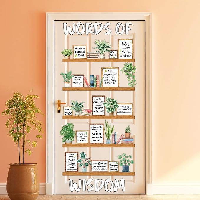 Greenery Words of Wisdom Bulletin Board Classroom Decoration Spring Plant Themed Paper Cutouts Plants Motivational Door Wall Stickers for Classroom Wall Window Educational Learning Activities