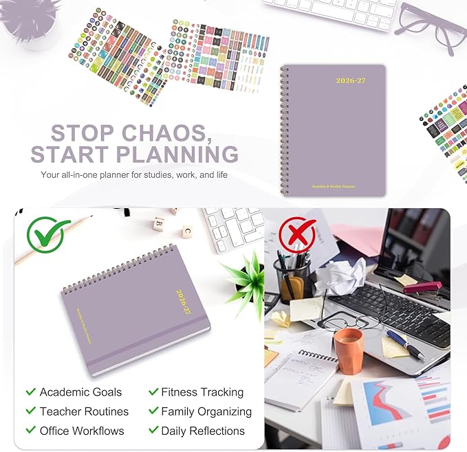 Planner 2026-2027, Weekly and Monthly Academic Year Calendar Planner, July 2026 - June 2027, Daily Agenda Book for Office School Supplies, Letter Size(8.5'' x 11'')
