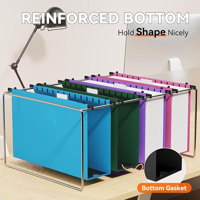 Plastic Hanging File Folders Legal Size,Heavy Duty 3" Expanding Filing Cabniet Folder with Tabs,12 Pack Extra Capacity Hang Folder for File Frame/File Box,Colored Sturdy Hanging File Organizer