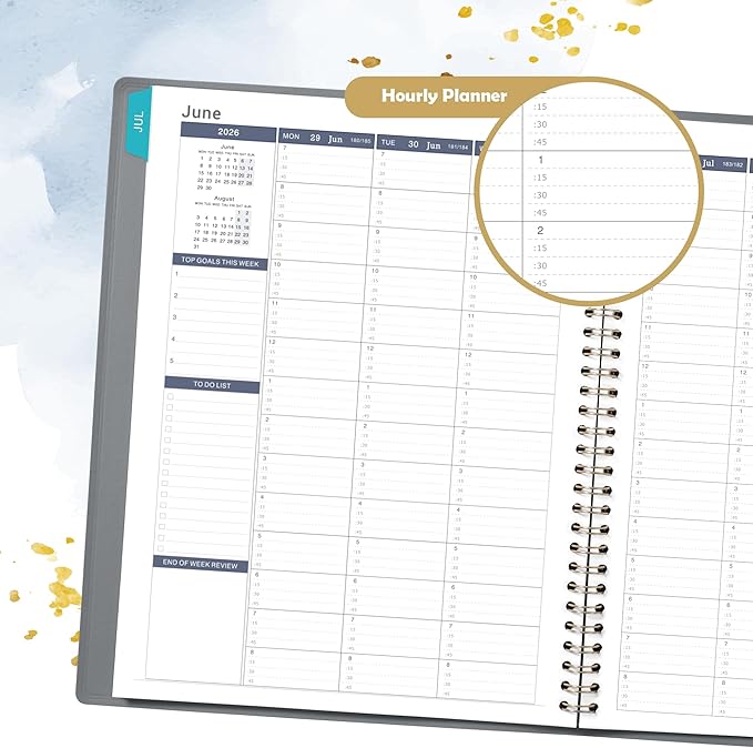 Appointment Book 2026-2027 - Weekly Appointment Planner, Jul 2026 - Jun 2027, Hourly Daily Planner 26-27, 9" x 11", Planners 2026-2027 with 15-Minute Interval, Colorful Tabs, Pocket, Notes, Leather Cover - Grey