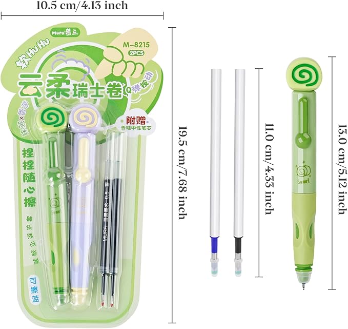 Temiary 4 Pcs Cute Retractable Erasable Gel Pens, 0.5 mm Fine Point Blue Ink Pen with 12 Pcs Refills, Make Mistakes Disappear, Writing and Crossword Puzzles for School Office Supplies (Green & Purple)