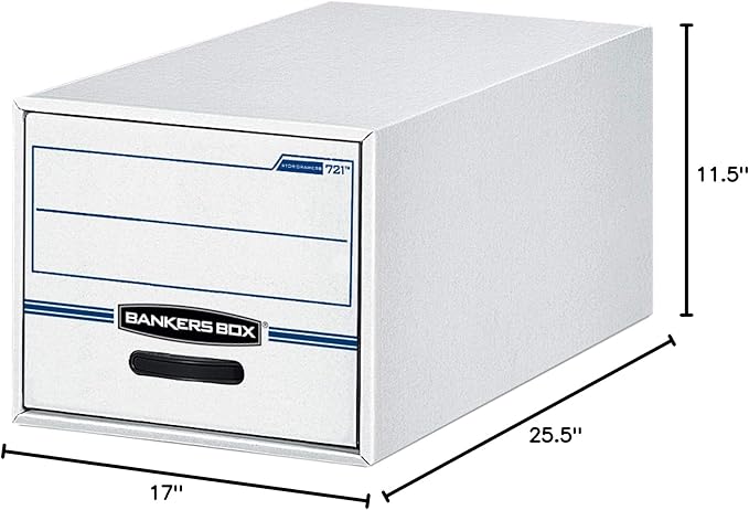Banker's Box 6 Pack STOR/DRAWER STEEL PLUS Basic Space Saving Filing Cabinet, Stacks 2 High, Legal, White/Blue