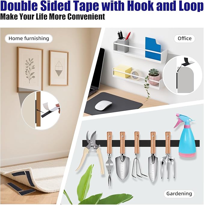 12 Ft x 1 in.Heavy Double Sided Tape with Hook and Loop, Sticky Back Adhesive Strips