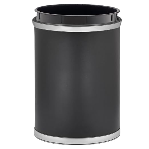 Kraftware Sophisticates Oval Wastebasket with Plastic Liner, Adding Classic Style to The Bathroom and All Other Rooms in The Home or Office, 13 Quart Capacity, Black with Brushed Chrome Trim