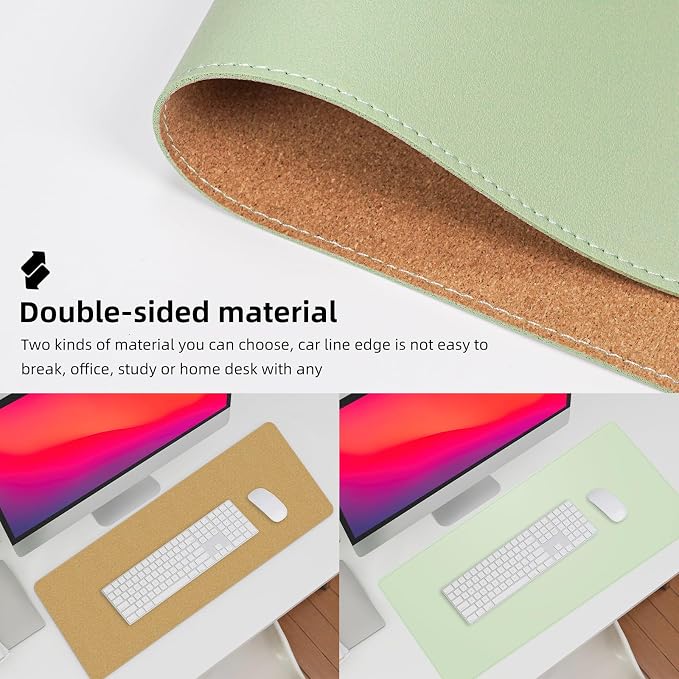 AFIING Cork Desk Mat 35.4" x 17", Dual-Sided Natural Cork & PU Leather Desk Pad, Non-Slip Waterproof Large Mouse Pad for Office, Home & Gaming (Light Green)