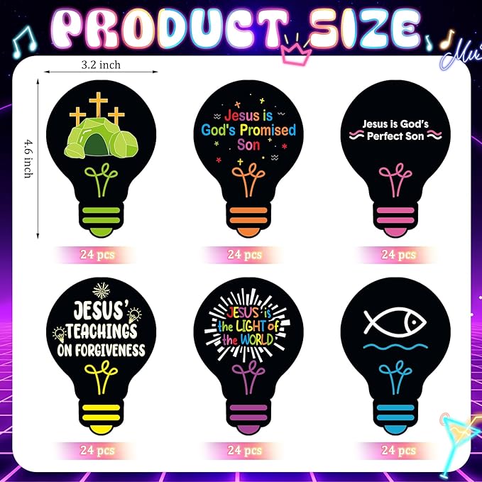 Eaasty 144 Pcs 4.6 x 3.2'' 2026 Vbs Vacation Bible School Memory Tags Illumination Theme Light Bulb Tags Double-Sided Printed for Jesus Faith Learning Church Activity Supplies