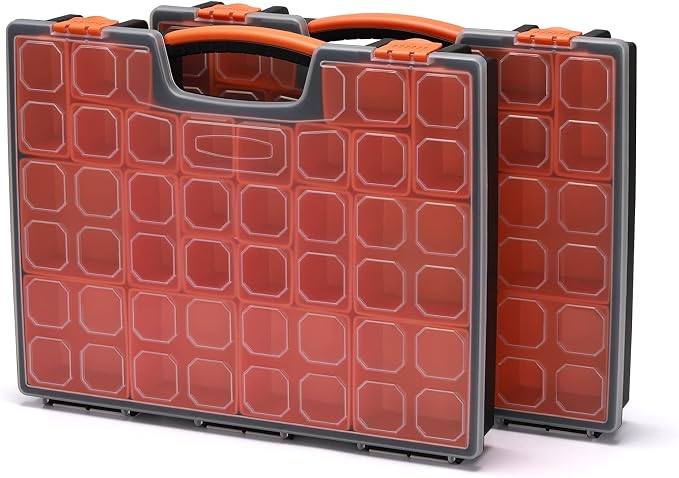 EMENTOL 2PCS Multi-Purpose Portable Organizer Box Set with 44-Removable Compartments, 2 Pieces Professional Boxes with Dimension 16.2"L*13"W*2.3"H