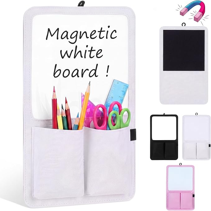 Briwooody Magnetic Locker Organizer 7.8 x 12.6 Inch Locker Accessories Magnetic White Board with Holder Bag Back to School Holder Bag First Day of School Supplies for Cabinet Refrigerator(White)
