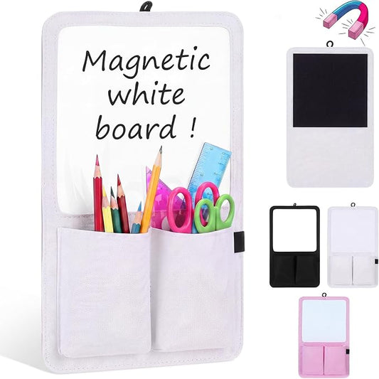 Briwooody Magnetic Locker Organizer 7.8 x 12.6 Inch Locker Accessories Magnetic White Board with Holder Bag Back to School Holder Bag First Day of School Supplies for Cabinet Refrigerator(White)
