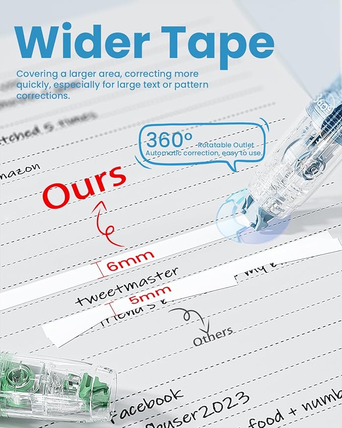 Four Candies Refillable Retractable White Correction Tape, 2PCS White Cute Smooth Push Pull Out Tape with 4 Extra Refills, Aesthetic Pen Shaped Applicator for School Office Supplies (Blue Green)