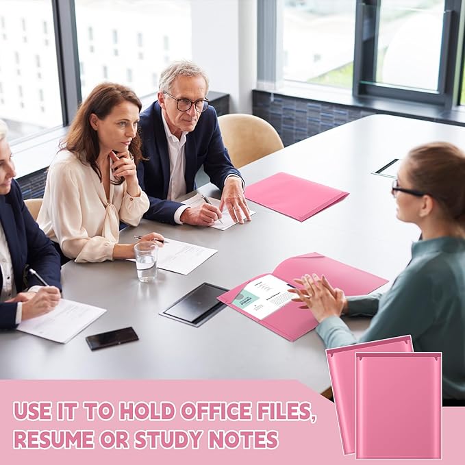 Henoyso 36 Pack Pink Plastic Folders with Clear Front Pockets Heavy Duty File Folders with 2 Pockets and Card Slot for Student Communication School Office Presentation Report