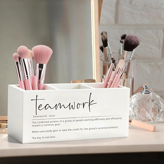 Teamwork Gifts Pen Pencil Holder, Team Gifts for Coworkers Employees Wood Desk Organizer and Accessories, Gift for Team Members at Work Pen Holder Desk Organizer for Office Tabletop