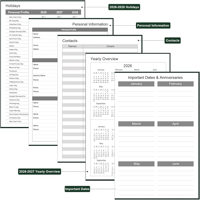 2026-2027 Planner - Weekly & Monthly Planner from July 2026 to June 2027, 5.8'' × 8.3'' Agenda 2026-27 with Inner Pocket, Elastic Band, Hard Cover, Perfect Daily Organizer, Green