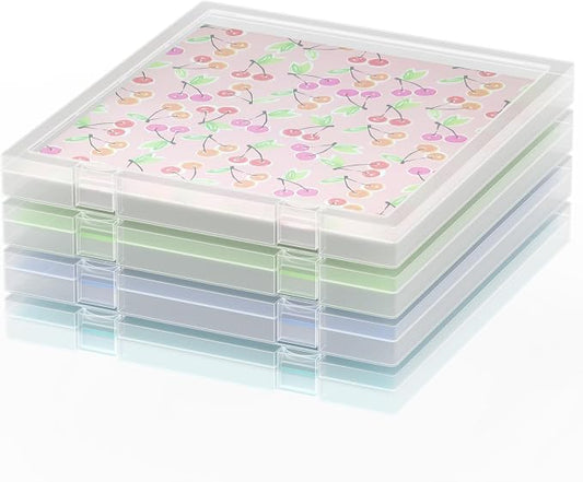 CraftGenes 12x12 Scrapbook Paper Storage, 4 Pack Stackable Paper Containers Storage, Art Supply Storage Organizer, U-Shaped Locking Mechanism, Ideal for Office, Home, and School Document Organizer
