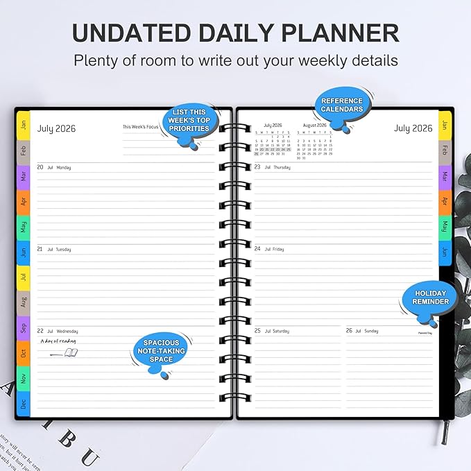 2026 Weekly and Monthly Planner Calendar - from January 2026 - June 2027, 5.7" x 8.3" Daily Agenda Planner with 18 Monthly Laminated Tabs, Flexible Cover, Note Pages, Bookmark, Wirebound, Black