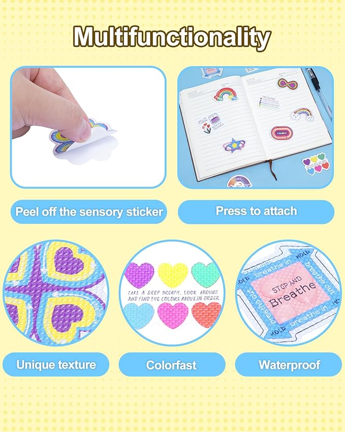 UCEC 120Pcs Calm Strips for Anxiety Sensory Stickers, Diamonds Textured Sensory Strips 12 Patterns Tactile Fidget Tool for Teens & Adults