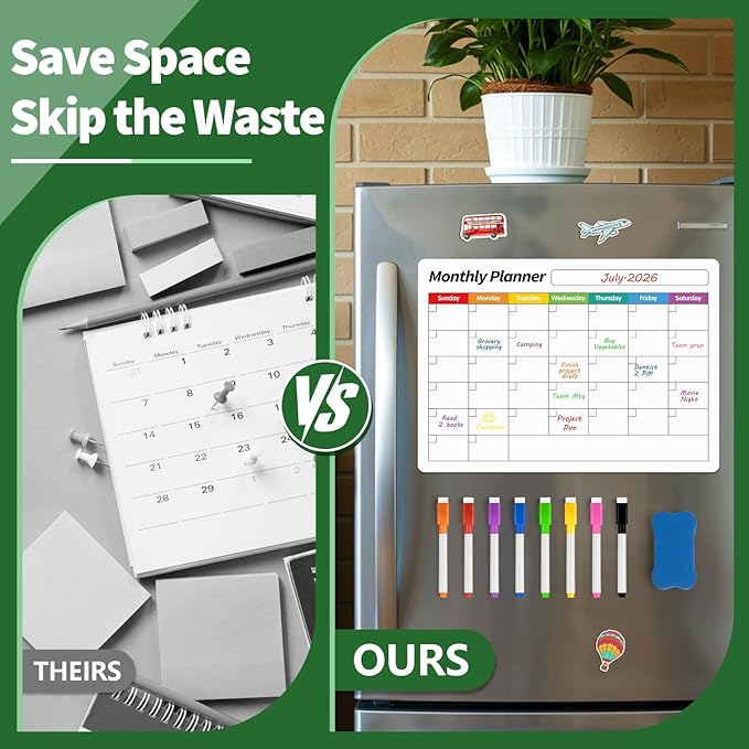 FINDMAG Magnetic Whiteboard for Fridge, 16.5"x11.8" Dry Erase Calendar for Fridge, Monthly White Board Calendar Dry Erase, Planning Boards and Whiteboard Magnetic with 6 Markers & Eraser