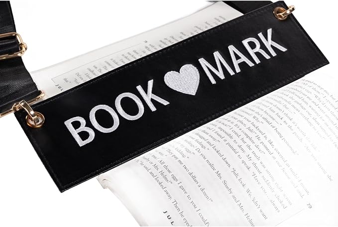TIDOIRSA Crossbody Bookmark for Women - 10" Detachable Strap Embroidered Faux Leather Book Carrier Hands-Free, Unique Gift for Book Lovers (Black)