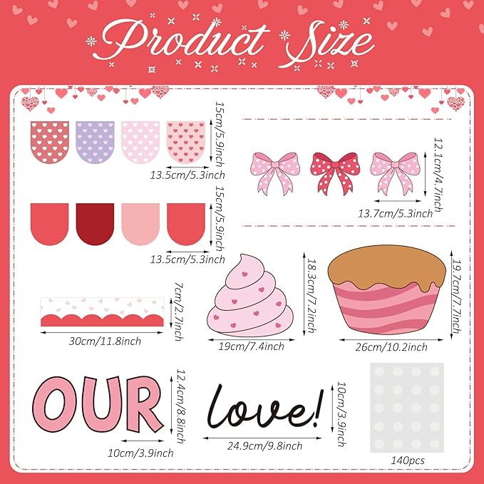 Eaasty Valentines Bulletin Board Decor Set DIY Photo Classroom Craft Library Cupcakes Cutouts for Class Teacher School Door Valentines Decorations