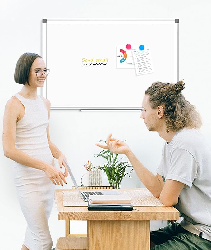 Double-Sided Magnetic Whiteboard, 18" x 12" Dry Erase Board Aluminum Frame for Wall, White Board Marker Board for Kitchen, Memo, School, Home, Office