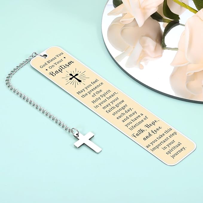 Adult Baptism Gifts for Women Men, Catholic Baptism Gifts for Teen Girls Boys, Cross Baptism Bookmark, First Communion Gift for Teens, Christening Confirmation Gift for Kids, Easter Basket Stuffers