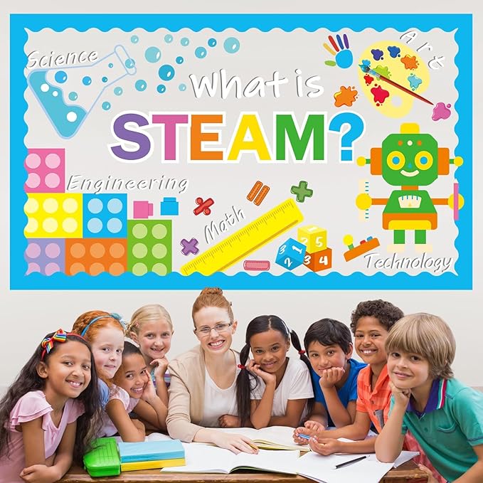 STEAM Bulletin Board Decorations STEAM Science Bulletin Board Math Technology Engineering Art Paper Cutouts Classroom Decor for Teachers Students Back to School Home Wall Door Decors Supplies