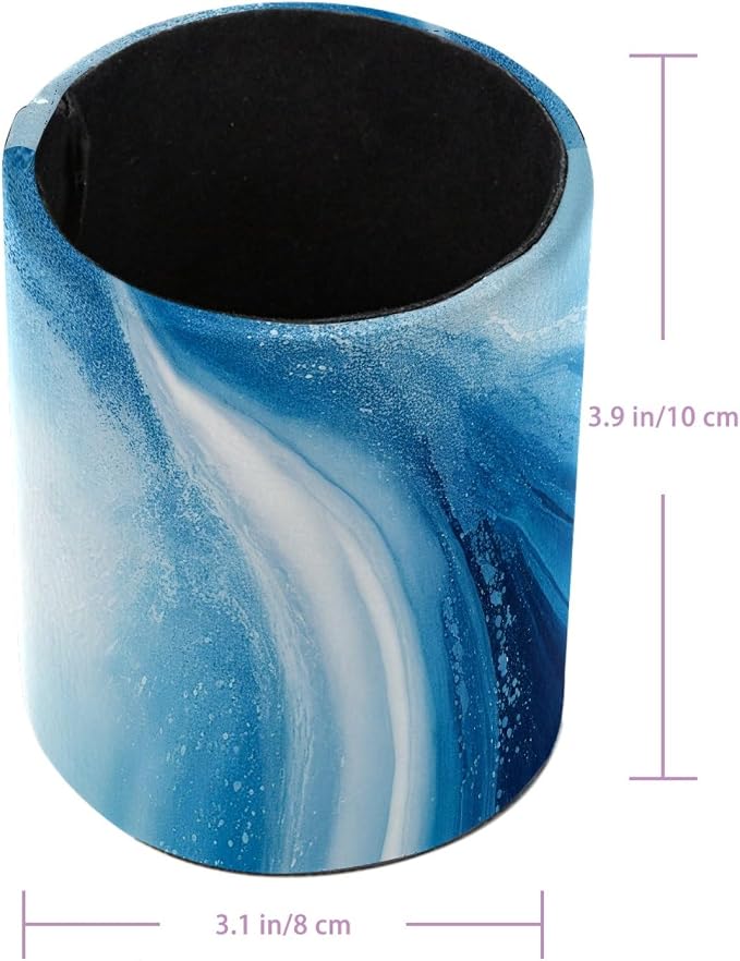 Leather Pen Holder for Desk, Blue Marble Makeup Brushes Holder Pencil Cup Multifunctional Desktop Organizer Caddy for Home School Office Desk Accessories