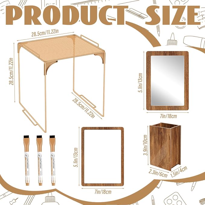 Denylo pro Magnetic Locker Accessories Kit Brown Back to School Essentials Locker Organizer Supplies Include Mirror Whiteboard Pen Shelf Pencil Case Magnet Back to School Essentials
