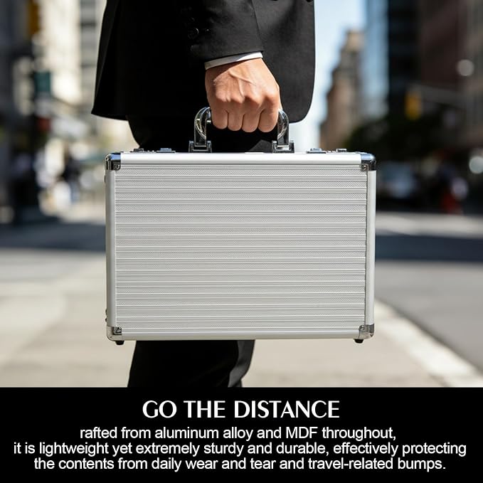 Locking Briefcase 15" File Organizer Storage Box, Portable with Dual Combination Locks, Durable Aluminum Alloy Frame for Cash/Documents, Ideal for Home/Office/Travel/Business