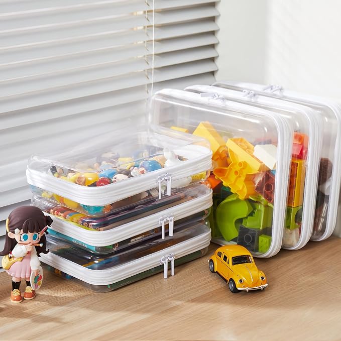MACOPRO 2PCS Clear Hard Shell Zipper Case,Portable Cosmetic Bag with Zipper, Diaper Bag Organizing Pouches, Toy Storage Organizer Bins,Hard Plastic Case, Christmas Storage Bins