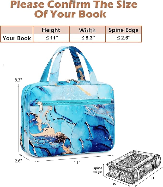 Octsky Bible Cover Case for Women Bible Organizer Book Carrying Bag for Medium and Large Bibles, Marble Cyan