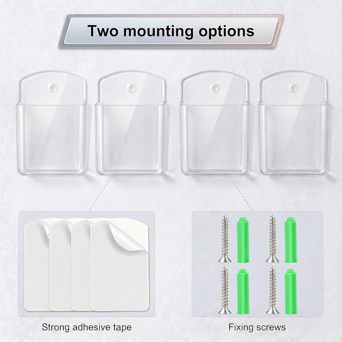 2 PCS Remote Control Holder Wall Mount, TV Remote Control Holder, Self Adhesive Pen Holder Organizers and Accessories for Home Office School (4, Clear-4Pcs)