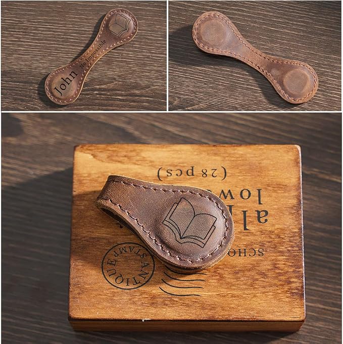 Personalized Magnetic Leather Bookmarks for Reading Women,Custom Magnet Book Mark Clips with Initial Gifts for Readers Men Book Lovers Classmate (Leather Magnetic Bookmark)