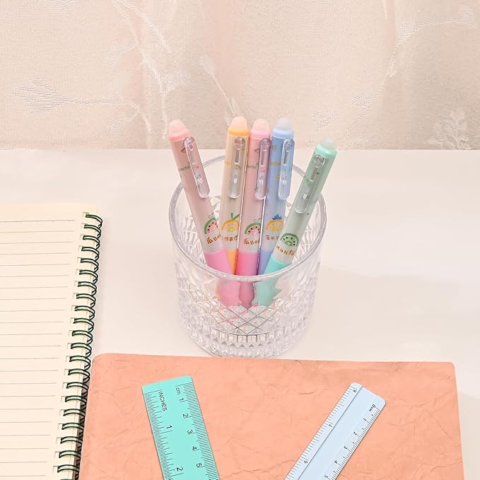 BAYTORY 8 Pcs Retractable Erasable Gel Pens, 0.5 mm Fine Point Black and Blue Ink Erasable Pens, Pen with Eraser Makes Mistakes Disappear, Smooth Writing for Journaling Planners (Morandi)