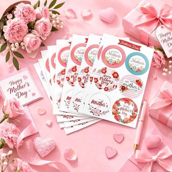 Mothers Day Stickers, 120 PCS Happy Mothers Day Stickers, 2 Inch Mom Sticker Decal, Mom Gifts, 20 Sheets Self-Adhesive Mothers Day Crafted Mother's Day Labels Sticker for Envelope Seal Card Box, Round