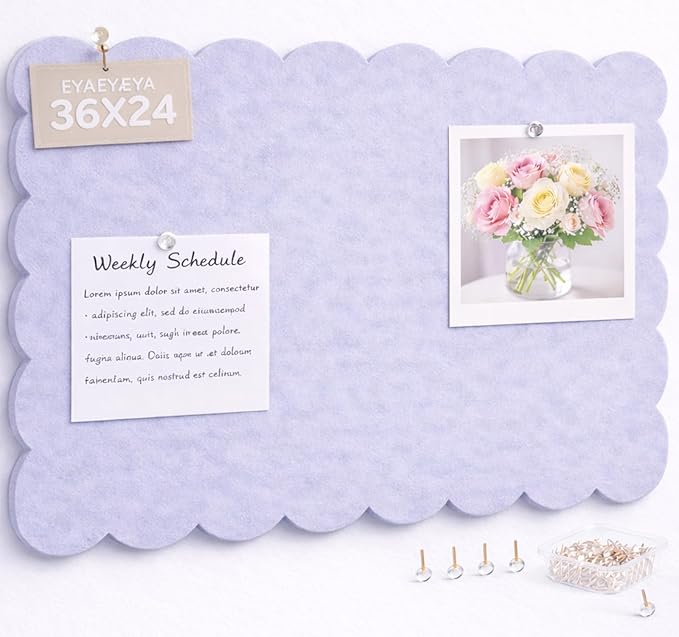 Scalloped Felt Bulletin Board 36 x 24 Inches, Large Decorative Vision Board for Wall, Office Memo & Photo Display for Home, Study & Dorm (Blue Gray)