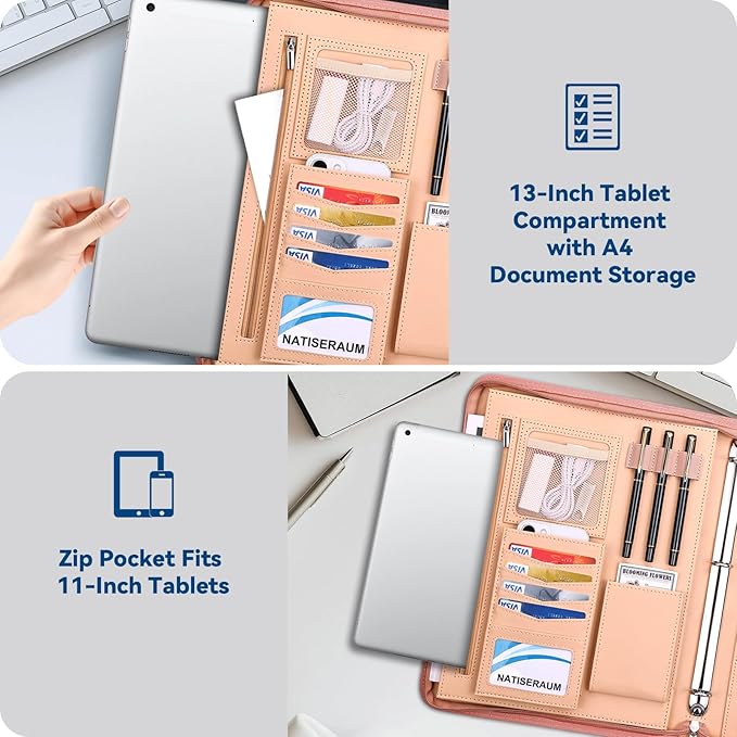 Padfolio Portfolio Binder with Handle, 3-Ring Folder Organizer, Vegan Leather Portfolio with Notepad Includes 5 Dividers with 10 Pockets for Documents Filesfor Documents Files and 1 Pen