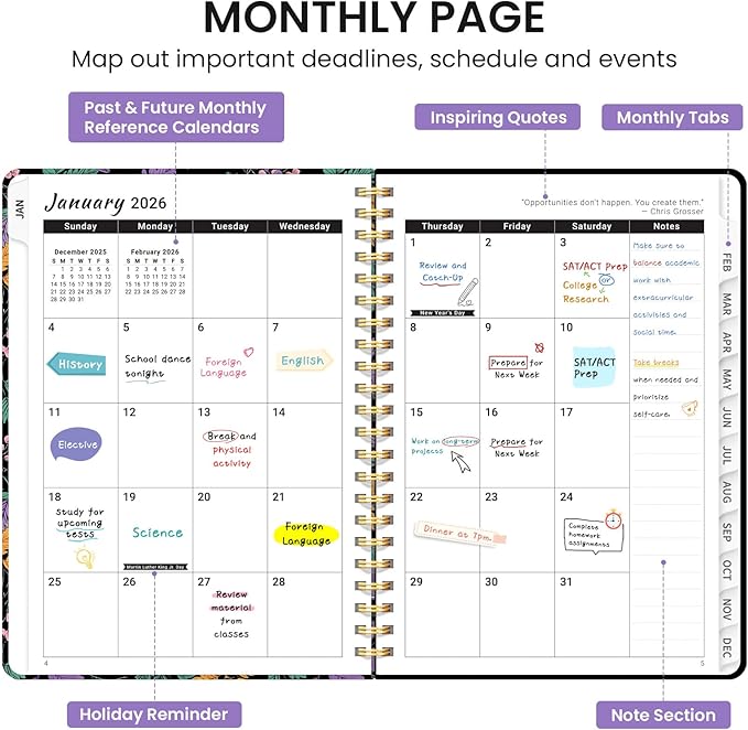 2026 Planner, Weekly and Monthly Calendar Planner for Women, Jan 2026 - Dec 2026, Hardcover Planning Agenda book with Tabs, Spiral Bound, Inner Pocket, Perfect for School Office Supplies, 6.3" x 8.5" - Fall Harmony